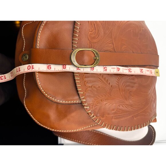 Patricia Nash Italian Leather Saddle Bag Tooled Floral Crossbody Western Boho - Picture 15 of 16